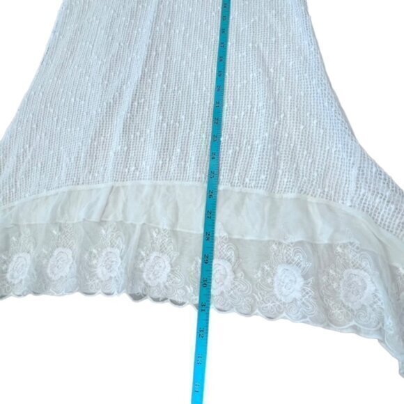 Le Moda White Sleeveless Tunic Sequined Lace Floral Hem Preppy Cottage Coastal L - Picture 10 of 14